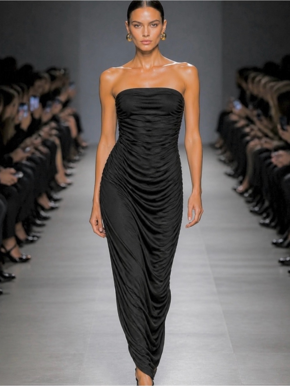 Oh Polly Black Strapless Ruched Maxi Dress